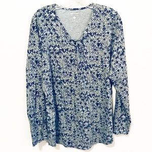 Ruff Hewn Floral Long Sleeve Lace Up V-Neck Top 2X